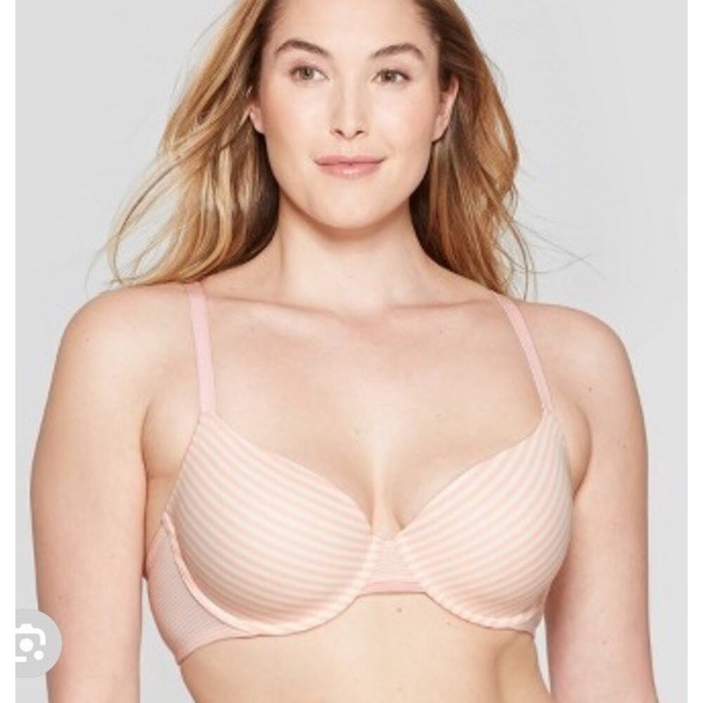 The Auden Bra 34C The Everyday Pink White Stripe Underwire Candy Striper